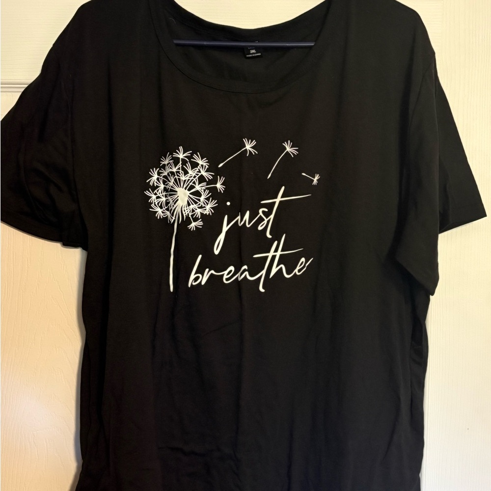 SHEIN Black Tee with Dandelion 'Just Breathe' Print